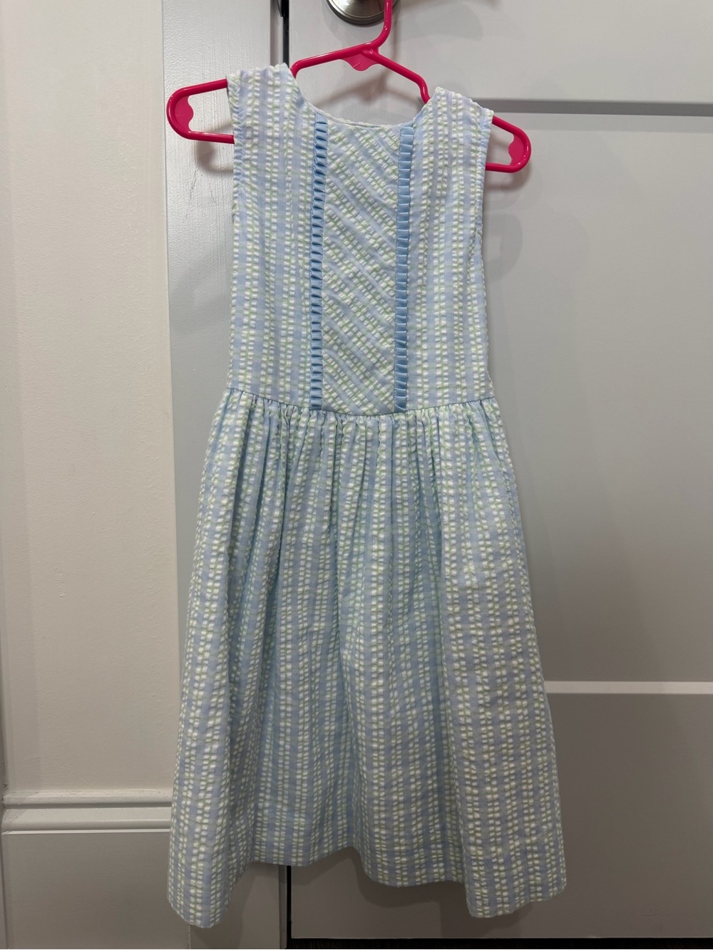 Girls Blue & White Seersucker Formal Dress